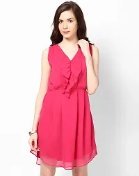 Womens Crepe Casual Pink Ruffle Dress-thumb1