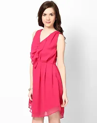 Womens Crepe Casual Pink Ruffle Dress-thumb3