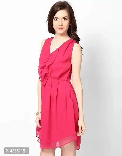 Womens Crepe Casual Pink Ruffle Dress-thumb4