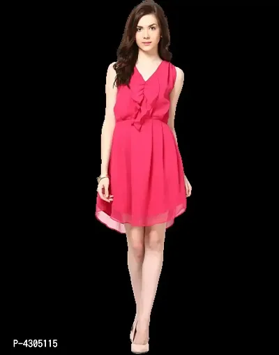 Womens Crepe Casual Pink Ruffle Dress