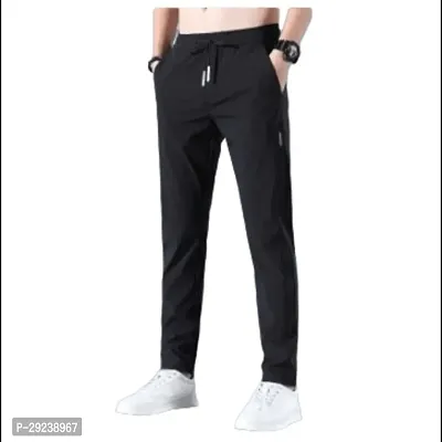 Stylish Black Acrylic Stretchable Regular Track Pants for Men-thumb0