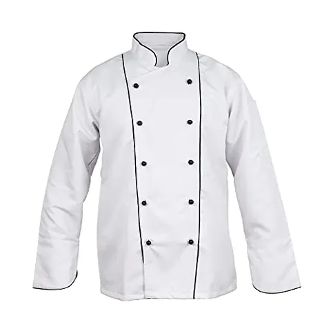 BAKERS PARDISE Unisex Chef Jacket Chef Coat Restaurant Kitchen Chef Uniform double Breasted Full Sleeves French Cuff Polycotton (38, with Pipping)