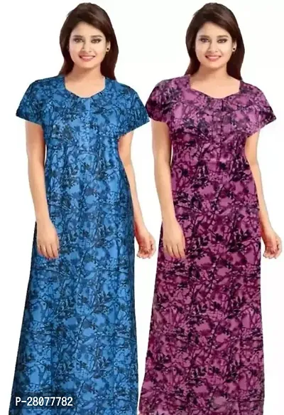 Classic Cotton Printed Nighty for Women Pack of 2-thumb0