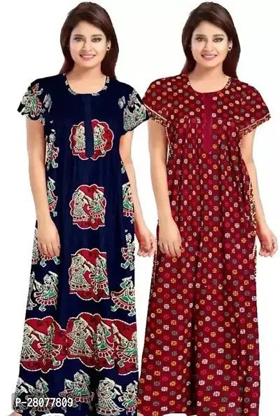 Classic Cotton Printed Nighty for Women Pack of 2-thumb0