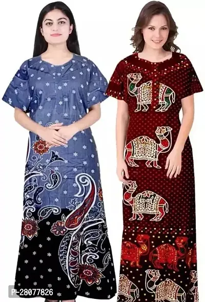 Classic Cotton Printed Nighty for Women Pack of 2-thumb0