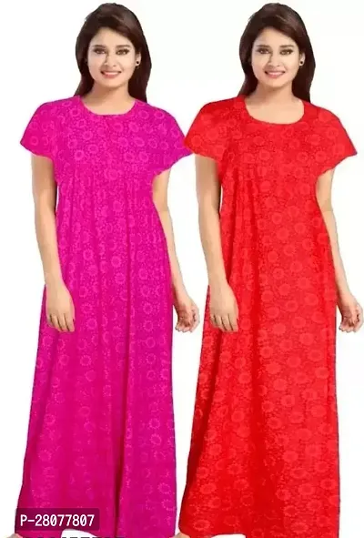 Classic Cotton Printed Nighty for Women Pack of 2-thumb0