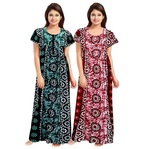 Lorina Women's Pure Cotton Maternity Maxi Gown Comfortable Nightwear Nightdresses (Pack of 2 PCs.)