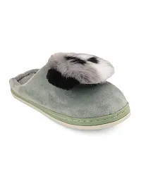 Elegant Seagreen Fur Self Design Slippers For Women-thumb2