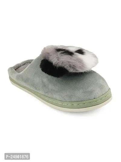 Elegant Seagreen Fur Self Design Slippers For Women-thumb3