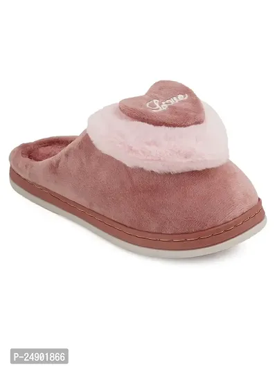 Elegant Peach Fur Self Design Slippers For Women-thumb3