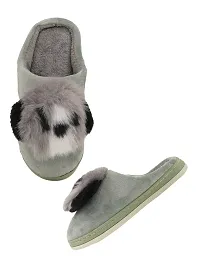 Elegant Seagreen Fur Self Design Slippers For Women-thumb1