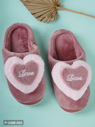 Elegant Peach Fur Self Design Slippers For Women