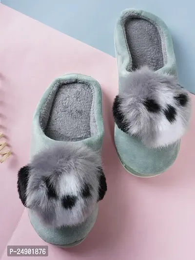 Elegant Seagreen Fur Self Design Slippers For Women-thumb0