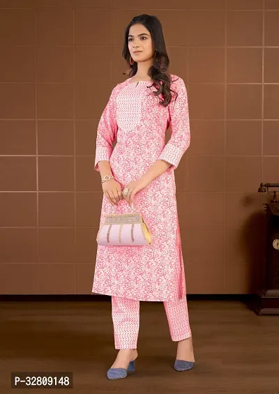 Stylish Pink Cotton Blend Kurta Bottom Set For Women-thumb3