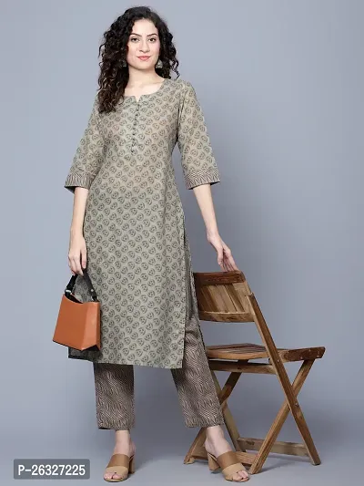 Stylish Cotton Grey Kurta Bottom Set For Women-thumb0