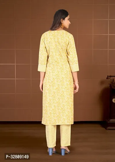 Stylish Yellow Cotton Blend Kurta Bottom Set For Women-thumb2