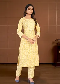 Stylish Yellow Cotton Blend Kurta Bottom Set For Women-thumb2