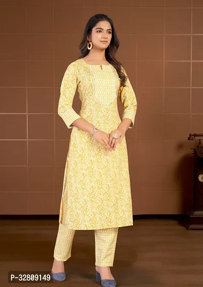 Stylish Yellow Cotton Blend Kurta Bottom Set For Women-thumb3