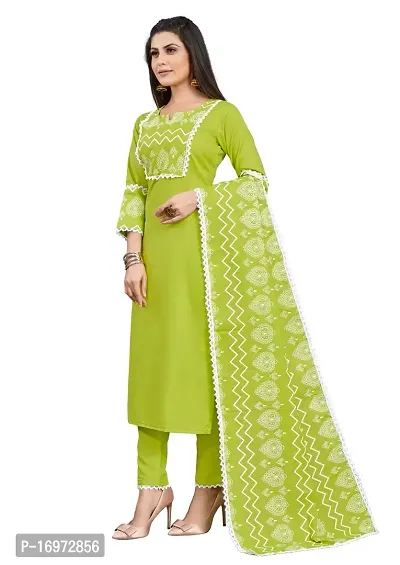 Fabrilon A-Line Lime Green Solid Kurta , Dupatta  Bottom Set-thumb3