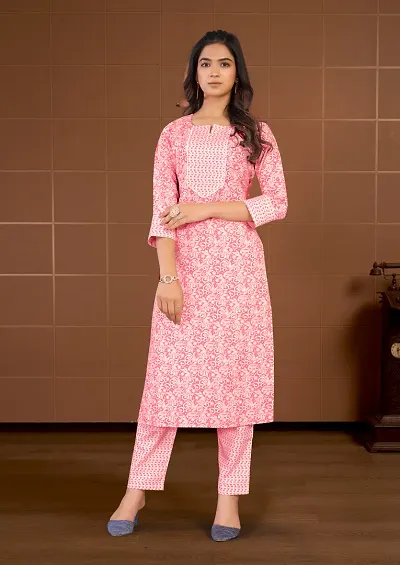 Elegant Embroidered Rayon Kurta with Pant Set For Women