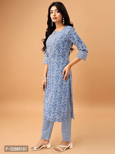 Stylish Blue Cotton Blend Kurta Bottom Set For Women-thumb2