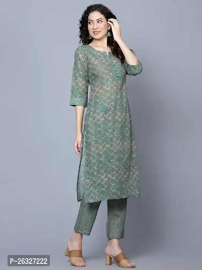 Stylish Cotton Green Kurta Bottom Set For Women-thumb2