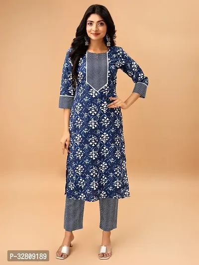 Stylish Blue Cotton Blend Kurta Bottom Set For Women-thumb0