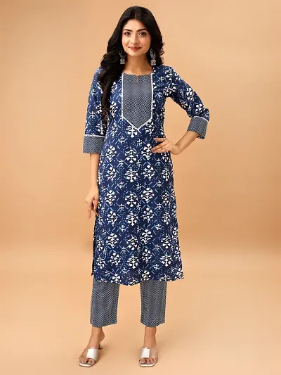 Stylish Cotton Blend Kurta Bottom Set For Women