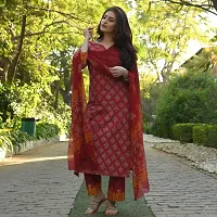 Fabrilon A-Line Red Tree Solid Kurta , Dupatta  Bottom Set-thumb2