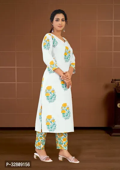 Stylish White Cotton Blend Kurta Bottom Set For Women-thumb3