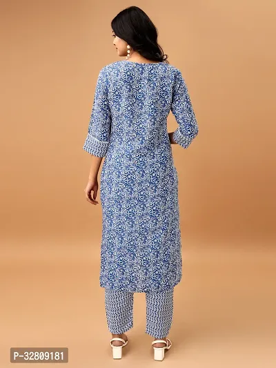 Stylish Blue Cotton Blend Kurta Bottom Set For Women-thumb3