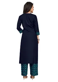 Fabrilon A-Line Navy Blue Solid Kurta , Dupatta  Bottom Set-thumb1