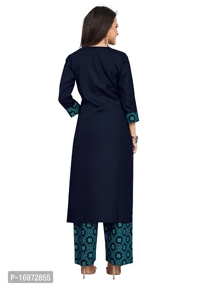 Fabrilon A-Line Navy Blue Solid Kurta , Dupatta  Bottom Set-thumb2