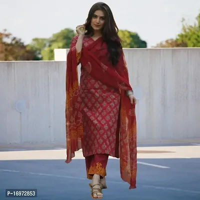 Fabrilon A-Line Red Tree Solid Kurta , Dupatta  Bottom Set