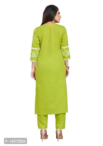 Fabrilon A-Line Lime Green Solid Kurta , Dupatta  Bottom Set-thumb2