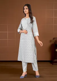 Stylish Grey Cotton Blend Kurta Bottom Set For Women-thumb4