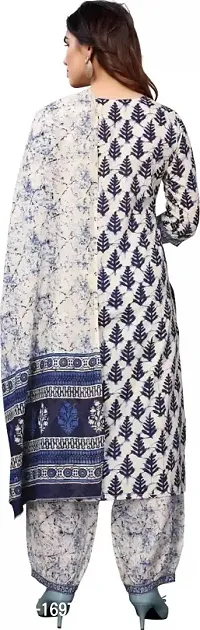 Fabrilon A-Line White Tree Solid Kurta , Dupatta  Bottom Set-thumb2