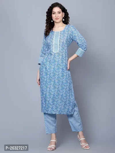 Stylish Cotton Blue Kurta Bottom Set For Women-thumb0