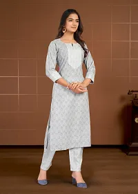 Stylish Grey Cotton Blend Kurta Bottom Set For Women-thumb2