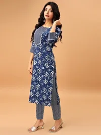 Stylish Blue Cotton Blend Kurta Bottom Set For Women-thumb1