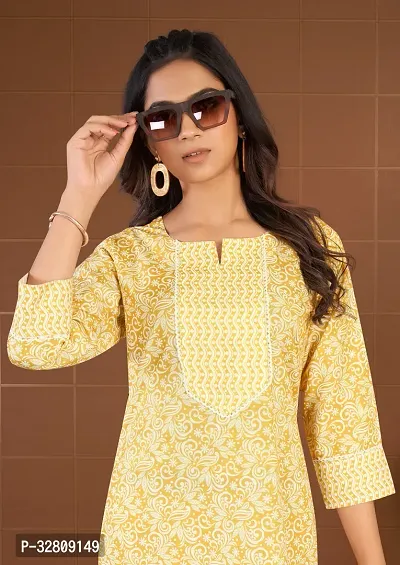 Stylish Yellow Cotton Blend Kurta Bottom Set For Women-thumb4