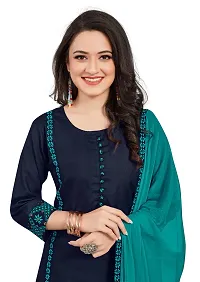 Fabrilon A-Line Navy Blue Solid Kurta , Dupatta  Bottom Set-thumb2