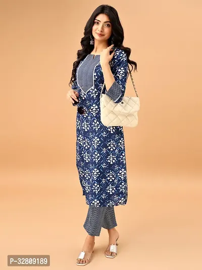 Stylish Blue Cotton Blend Kurta Bottom Set For Women-thumb5