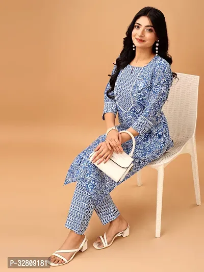 Stylish Blue Cotton Blend Kurta Bottom Set For Women-thumb5