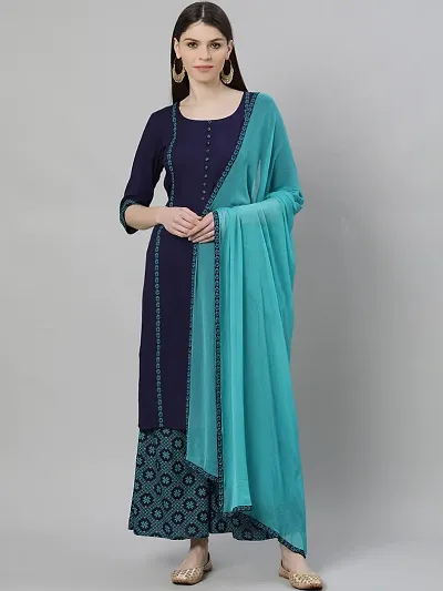 Fabrilon A-Line Solid Kurta , Dupatta  Bottom Set