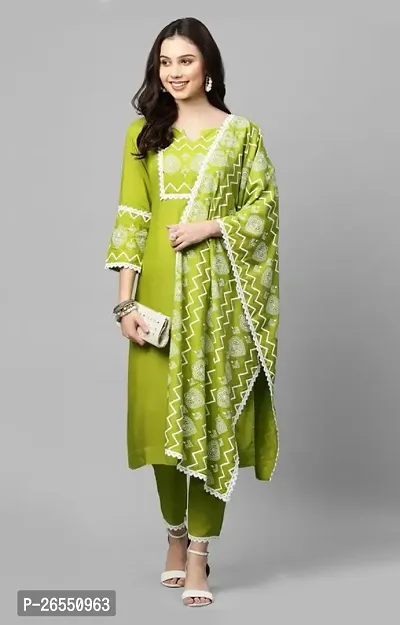 Classic Cotton Printed Kurta, Bottom and Dupatta Set for Women-thumb0