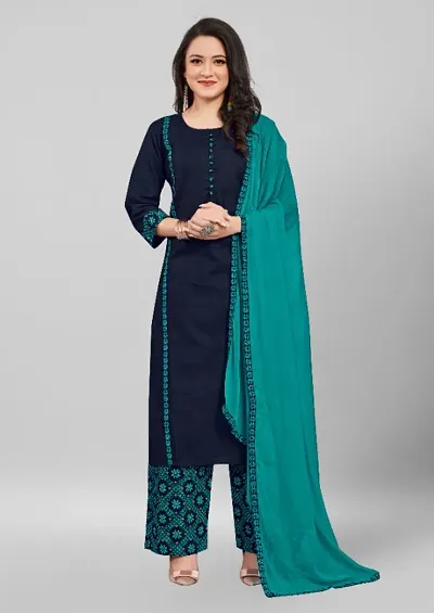 Fabrilon A-Line Solid Kurta , Dupatta  Bottom Set