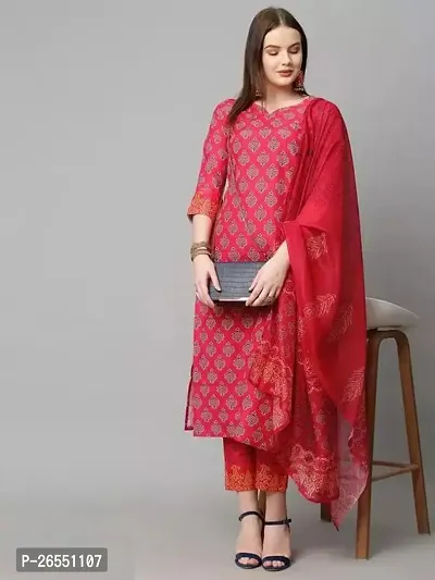 Classic Rayon Printed Kurta, Bottom and Dupatta Set for Women-thumb0