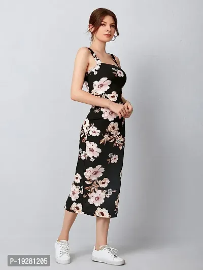 Attire Empire women Bodycon Flower Printed Black  Dress-thumb3
