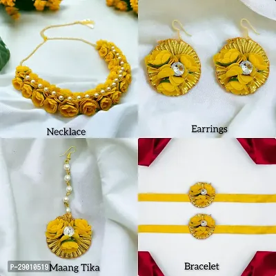 Complete Set of Bridal Flower Jewellery Set for Dulhan Haldi, Mehandi  Sangeet, Floral Necklace, Maangtika, Earrings  Bracelet All in One Set for Wedding, Yellow-thumb0